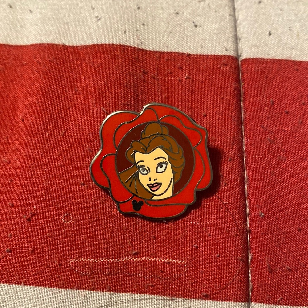 Belle inside red rose collector’s pin